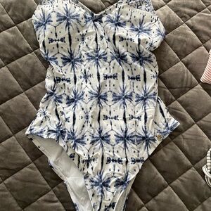 Blue and White Tie-Dye Women Swim One Piece